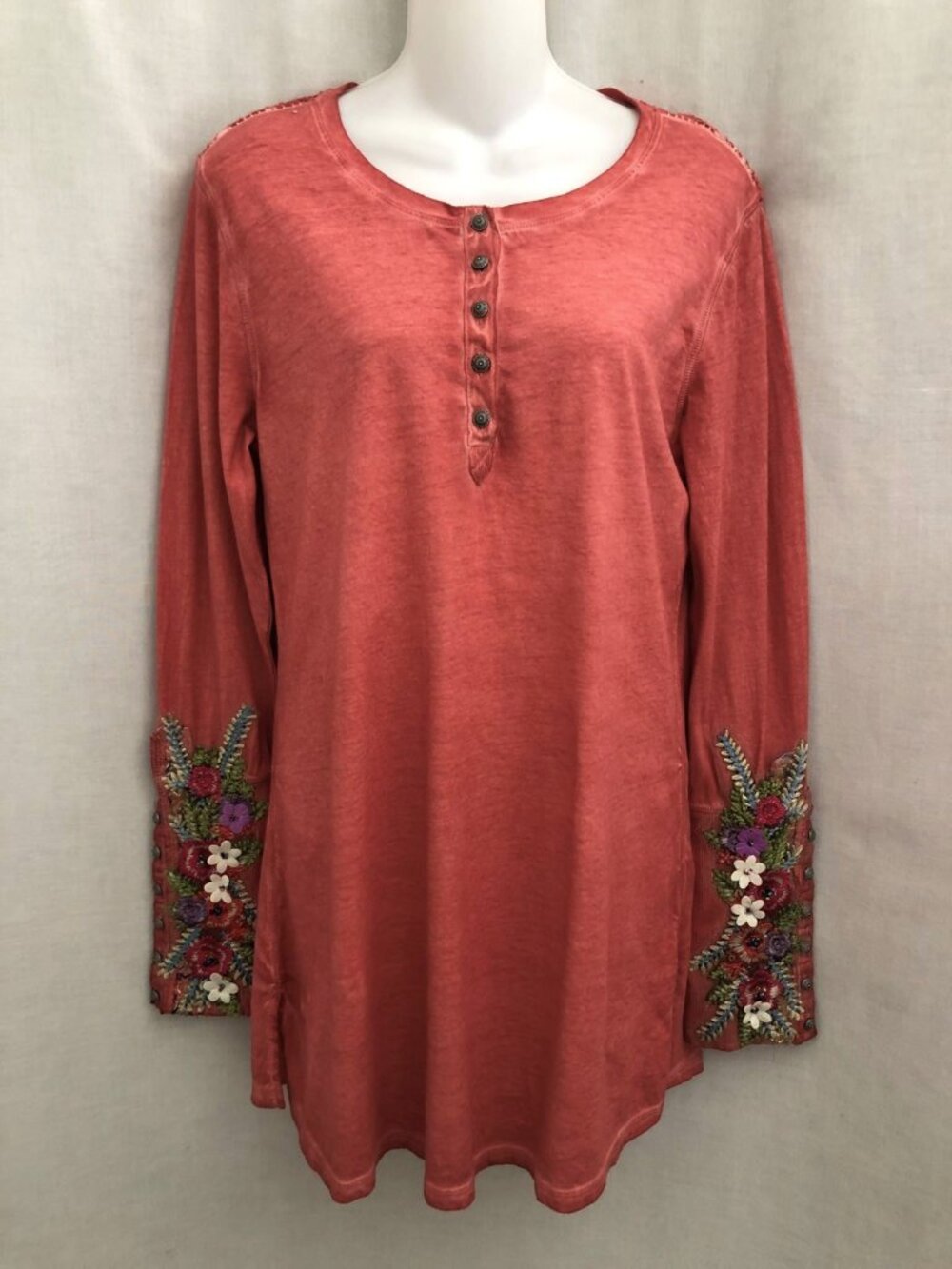 Aratta Embellished Artsy Henley Tunic Top Cotton